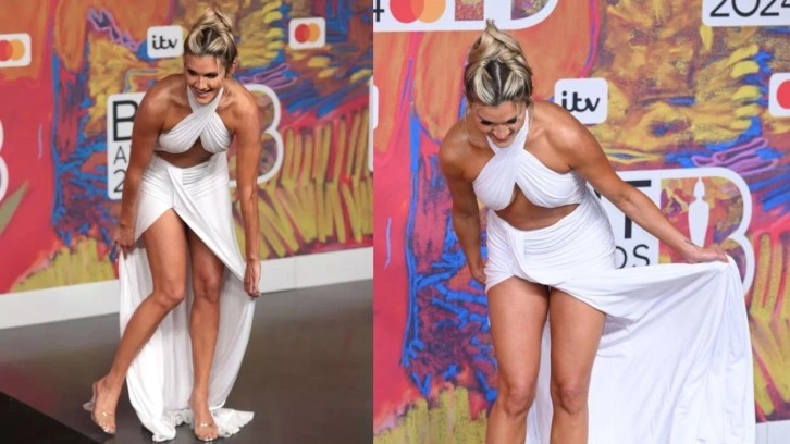 Frikik vermemeye çalışırken zor duruma düştü! Ashley Roberts beyaz elbisesiyle gündem oldu